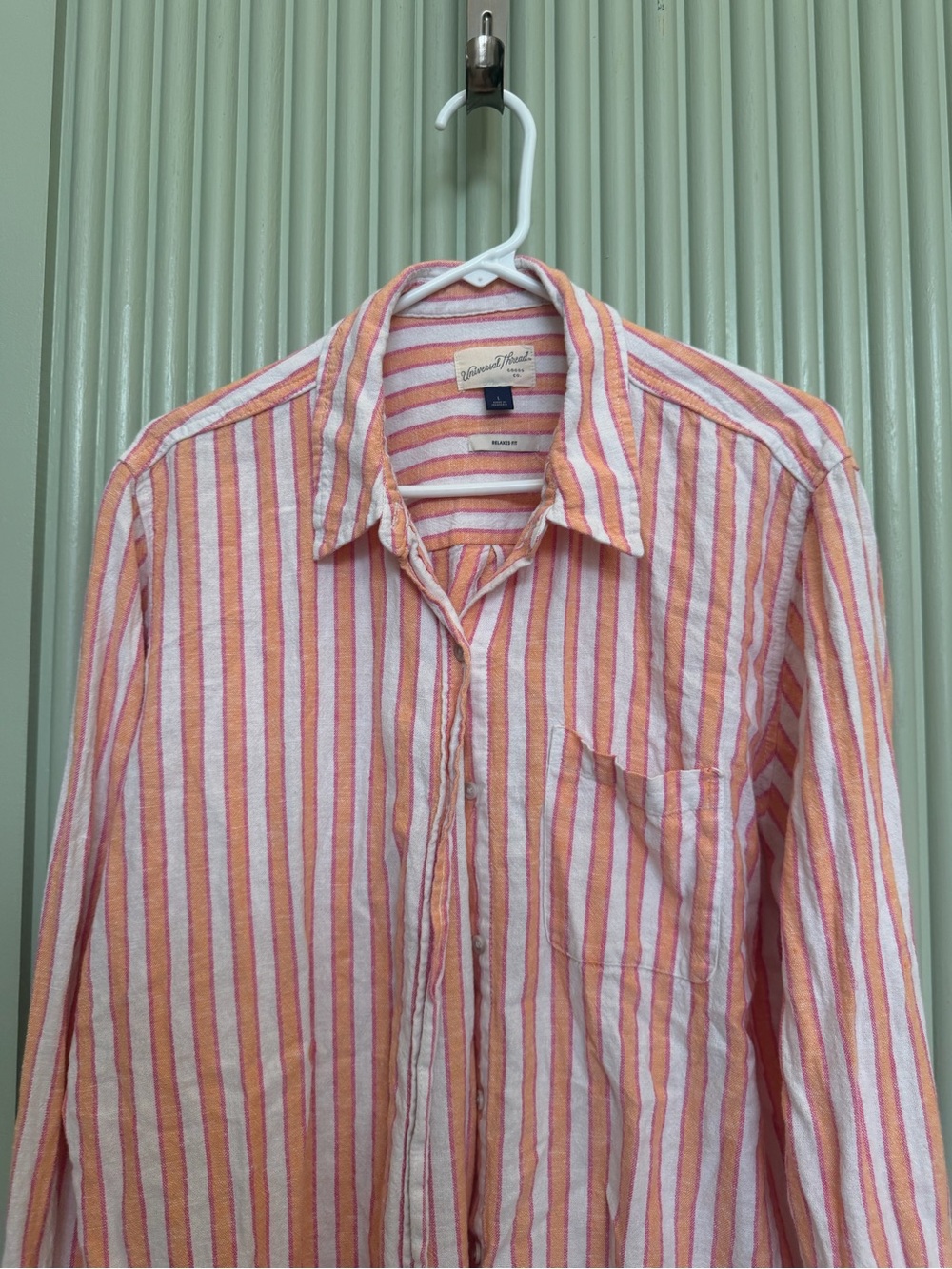 Matching Shorts and  Orange and White Striped Casual Button-Down Shirt Set